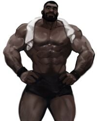 african african_male big_bulge bulge dark-skinned_male dark_skin dopq hands_on_hips huge_bulge looking_at_viewer male male_only melanin muscles muscular muscular_male sweaty towel