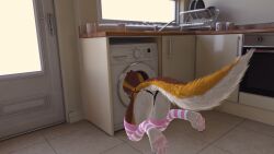 anthro anthro_only coyvrc fur furry furry_only legwear male_only rexouium striped_legwear stuck_in_washing_machine tagme tail vr_media washing_machine what_are_you_doing,_step_bro?