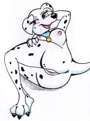 101_dalmatians 1girls animal animal_humanoid animal_pussy animal_vagina anthro ass breasts canid canine canine_pussy canis dalmatian disney dog dog_humanoid domestic_dog female furry genitals graphite_(artwork) lying mammal mature_female nude on_back open_mouth pencil_(artwork) perdita pussy raised_arm reddragonkan solo solo_female traditional_media_(artwork)