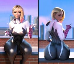 1girls 3d art_edit back_view big_ass blonde_female blonde_hair curvaceous dat_ass edit edited edited_art eyebrow_piercing female female_only front_view gwen_stacy gwen_stacy_(spider-verse) marvel marvel_comics nipple_piercing pierced_nipples piercing piercings popogori solo sony_corporation spandex spider-gwen spider-man:_across_the_spider-verse spider-man:_into_the_spider-verse superhero superheroine thick thick_thighs tight tight_clothing tight_fit