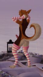 animal_genitalia animal_genitals animal_penis anthro anthro_only balls brown_fur canid canine canine_genitalia canine_genitals canine_penis coyvrc fur furry furry_only hands_behind_head knot male male_only orange_fur penis red_penis rexouium stockings vr_media warmers white_fur