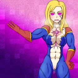 abs blonde_hair captain_marvel carol_danvers female large_breasts long_hair marvel marvel_comics marvel_vs._capcom mind_control parasite possession purple_eyes pussy rickmosier solo torn_clothes