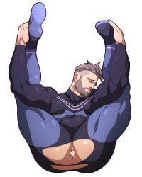 ass bara cum_in_ass cum_inside cum_leaking dkmate hole_(anatomy) leaking_cum legs_up looking_at_viewer male male_only muscles muscular muscular_male pokemon pokemon_sv professor_turo ripped_pants spread_legs thick_thighs