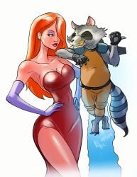 1boy 1girls 2015 animal_ears anthro arm_gloves artist_name artist_signature axel_medellin bare_shoulders breasts busty cleavage clothing crossed_legs crossover disney dress earrings elbow_on_shoulder english english_text facebook_username female fingerless_gloves gloves green_eyes guardians_of_the_galaxy hair_over_one_eye hands_on_hips high_resolution hourglass_figure human human_on_anthro interspecies jessica_rabbit jetpack jewelry larger_female larger_human light-skinned_female light_skin long_hair long_red_hair looking_at_another makeup male marvel marvel_cinematic_universe marvel_comics mascara raccoon raccoon_ears raccoon_tail red_dress red_hair red_lips rocket_raccoon safe_for_work sfw shiny shiny_skin signature sleeveless sleeveless_dress smaller_anthro smaller_male straight tail text tumblr_username very_high_resolution who_framed_roger_rabbit wholesome wide_hips