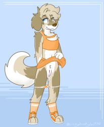 anthro blue_eyes bodily_fluids bottomwear brown_body brown_fur canid canine canis clothed clothing clothing_lift crop_top cum cum_drip cum_in_panties cum_in_pussy cum_inside curled_tail domestic_dog dripping female floppy_ears footwear fur genital_fluids genitals gracie_(vixeyhuskybutt) green_eyes heterochromia hybrid mammal multicolored_body multicolored_fur nude orange_clothing panties panties_down partially_clothed presenting presenting_pussy pussy shirt shoes simple_background skirt skirt_lift smile solo tan_body tan_fur topwear underwear underwear_down vixeyhuskybutt_(artist)