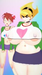 2girls 3d 3d_(artwork) 3d_model aged_up big_breasts black_choker blonde_female blonde_hair boobs breasts cartoon_network chocker cosplay crossover earrings female female_only foster's_home_for_imaginary_friends frankie_foster gigantic_breasts hairband huge_breasts jealous kaoskatsu koikatsu mandy_(billy_and_mandy) miniskirt nipple_bulge nipples_visible_through_clothing pink_lips short_shorts short_skirt shorts skirt skull_earrings the_grim_adventures_of_billy_and_mandy thick_thighs thighs tight_clothing tight_skirt underboob white_shirt wide_hips