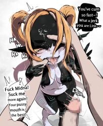 1boy 1girls after_fellatio after_oral after_sex big_forehead black_body bodily_fluids breasts duo english_text female female_focus female_humanoid finger_in_mouth first_person_view genitals hair hi_res humanoid imp_midna ioxat link looking_at_viewer male male_pov midna navel nintendo nipples orange_hair penis red_eyes saliva saliva_string small_breasts standing text the_legend_of_zelda tongue tongue_out twilight_princess twintails_(hairstyle) white_body yellow_sclera