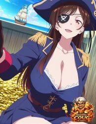 1girl 1girls ai_assisted ai_generated bad_source big_breasts clothed clothed_female coug eyepatch highres kanojo_okarishimasu mizuhara_chizuru pirate pirate_girl pirate_hat sexy short_skirt showing_cleavage stable_diffusion
