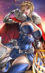 1girls artoria_pendragon artoria_pendragon_(fate) artoria_pendragon_(lancer) clothed_female fate/grand_order fate_(series) female female_only high_heels large_breasts lexaiduer long_hair ponytail seductive solo tagme