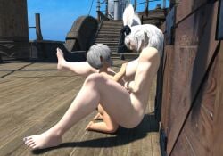 drunk exhibitionism final_fantasy final_fantasy_xiv gpose_(ffxiv) grabbing_breasts horns lalafell muscular_female questionable_consent rape size_difference sleeping tagme toned_female viera white_hair