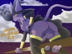 2025 alien anthro anthro_only ass_focus beerus broom broom_riding clothed clothed_male clothing cock costume crossdressing dick dragon_ball feet femboy fishnets furry gay halloween halloween_costume male male/male night night_sky no_sex penis purple_body purple_skin skinny skinny_anthro skinny_male solo solo_focus solo_male tajjenai witch_costume witch_hat