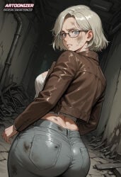 1girls ai_generated artoonizer ass big_ass blonde_female blonde_hair breasts capcom dirty female female_focus female_only glasses grace_ashcroft grace_ashcroft_(julia_pratt) grey_eyes jacket legs_together light-skinned_female light_skin medium_breasts narrow_waist patreon patreon_username posing resident_evil resident_evil_9:_requiem ripped_clothing serious serious_look short_hair solo solo_female solo_focus standing tank_top thick_thighs wide_hips jeans parted_lips looking_at_viewer ass_focus looking_back