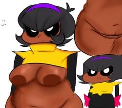 brawl_stars meeple_(brawl_stars) human black_sclera dark_skin black_hair pussy hairy_pussy breasts_out chubby fat_ass bad_anatomy doodle nonbinary