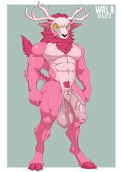 absurd_res american_mythology anthro balls big_balls big_penis body_hair chest_hair fur genitals hi_res indigenous_north_american_mythology kamu_(kedamonokamu) kedamonokamu male male/male muscular mythology north_american_mythology penis reference_image saggy_balls solo tail tongue tongue_out vein veiny_penis waladeci wendigo