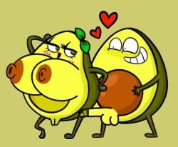 2d_(artwork) animate_inanimate ava_(avocado_couple) avocado avocado_couple balls big_breasts brown_nipples cado_(avocado_couple) cartoon digital_drawing_(artwork) edit edited eyelashes first_porn_of_characters food fruit green_bow green_penis heart_symbol lipstick looking_at_another model_pose munchykirby1 nude olive_background original_characters pretty smiling_at_another tagme vagina what what_the_fuck_is_this youtube