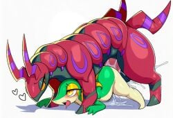ai_generated ambiguous_penetration arthropod blush bodily_fluids cum cum_inside duo enjoying erection explicit feral feral_on_feral feral_penetrated feral_penetrating from_behind_position genital_fluids genitals green_body heart_symbol hellsonger inflation larger_male looking_pleasured male male_feral male_on_feral male_penetrating myriapod nintendo open_mouth penetration penis pokemon pokemon_(species) red_body scalie scolipede sex simple_background size_difference snivy tongue tongue_out white_background yellow_eyes