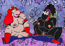 afro avian balls belly bertha_(fritz) big_balls big_belly big_breasts big_penis bird black_hair breasts corvid corvus_(genus) crow divinitydivision duo equid equine erect_nipples female fritz_the_cat genitals gynomorph gynomorph/female hair harriet_(fritz_the_cat) hi_res horse intersex intersex/female lipstick looking_at_viewer makeup mammal nipples oscine overweight overweight_female overweight_gynomorph overweight_intersex passerine penis red_hair roxxred_(artist) smile