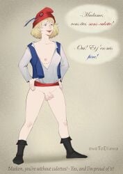 owotodiuwu blonde_hair blonde_female french_revolution history french_text english_text smiling cheeky cheeky_smile hat sans-culottes sans_culottes pantless no_pants bottomless cocarde revolutionary_army messy_hair partially_clothed dialogue breasts_out tits_out clothes_pull wardrobe_malfunction shirt_pull standing nipples red_hat hands_on_hips no_panties boots oblivious_nudity oblivious oc original_character futa futanari 1futa penis cock dick futa_cock soft_cock unerect flaccid flaccid_penis dickgirl 1dickgirl