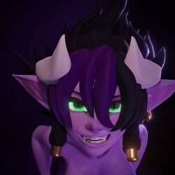 3d 3d_animation akujisaitova animated animation black_hair breasts breasts_out close-up drool earrings exposed_breasts first_person_view green_eyes horns licking licking_face long_ears looking_at_viewer montesumasan nay_(thenaysayer34) nipples pointy_ears pov purple_body random_tide randomtide saliva saliva_trail smile smiling smiling_at_viewer sound sound_effects succubus tagme thenaysayer34 video voice_acted wings