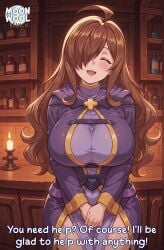 ai_generated ai_assisted breasts uncensored thick_thighs thighs thick_ass curvy curvy_female curvy_body moonwool_branch brown_hair brown_eyes yellow_eyes big_breasts large_breasts huge_breasts clothed clothed_female hair_over_one_eye one_eye_obstructed one_eye_covered kono_subarashii_sekai_ni_shukufuku_wo! konosuba wiz_(konosuba) caption comic comic_page talking talking_to_viewer closed_eyes looking_at_viewer open_mouth smile smiling