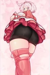 :o ass_focus blush elphelt_valentine female female_only from_behind from_below guilty_gear guilty_gear_strive large_ass looking_back sitraell spats upper_teeth upskirt