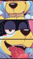 2026 anthro anthro_on_anthro anthro_penetrated anthro_penetrating anthro_penetrating_anthro australian_cattle_dog bandit_heeler bedroom_eyes big_penis bird_dog bluey_(series) blush bodily_fluids canid canine canis cattledog claws close-up comic dialogue digitslayer domestic_dog dream duo english_text erection fellatio fur genitals golden_retriever herding_dog hi_res humanoid_genitalia humanoid_penis hunting_dog licking looking_at_viewer looking_pleasured male male/male male_penetrated male_penetrating male_penetrating_male mammal multiple_scenes narrowed_eyes nude open_mouth open_smile oral oral_penetration pastoral_dog pat_(bluey) penetration penile penis penis_base penis_in_mouth penis_lick pink_background retriever saliva saliva_on_penis saliva_on_tongue seductive sex simple_background smile solo_focus teeth text tongue tongue_out tuft url vein