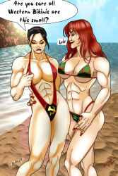 2girls abs biceps bikini breasts female muscles muscular muscular_arms muscular_female muscular_legs muscular_thighs soviet_superwoman