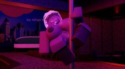 1girls 3d 3d_(artwork) 3d_model boobs huge_breasts lampshaderr34 naked pink_body pink_hair pink_skin roblox robloxian solo_female stripper_pole tagme text
