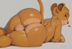 1boy ai_generated anthro ass balls big_ass bubble_ass bubble_butt cute disney femboy furry furry_male looking_at_viewer looking_back lying lying_on_stomach male mqfad oiled oiled_ass oiled_body oiled_skin oiled_up pantherine shortstack shortstack_femboy simba simba_(the_lion_king) smile solo the_lion_king thick_ass thick_thighs wide_hips