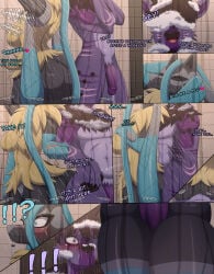 absurd_res accident accidental_sex anthro balls bathroom big_breasts black_body black_fur blue_body blue_eyes blush bodily_fluids breasts butt deer dialogue duo erection female female_penetrated fur generation_4_pokemon generation_6_pokemon generation_9_pokemon genitals grey_body hair hi_res horn japy7u7 lucario male male/female male_penetrating male_penetrating_female mammal mega_evolution mega_lucario mega_lucario_z multicolored_body multicolored_fur nintendo nude open_mouth penetration penis pokemon pokemon_(species) pokemon_legends_z-a purple_body purple_eyes purple_fur sex shower smile tail thick_thighs vulva wide_hips yellow_body yellow_fur