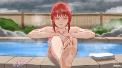 1girls solo female_only female female_focus long_hair elbows collarbone shoulders thighs legs knees calves feet toes soles highres high_resolution sitting looking_at_viewer digital digital_media digital_art digital_drawing digital_media_(artwork) digital_drawing_(artwork) 2d 2d_(artwork) 2d_artwork drawing chainsaw_man makima_(chainsaw_man) red_hair red-haired_female yellow_eyes yellow-eyed_female braid braided_hair braided_ponytail ponytail adult adult_female mature_female mature ringed_eyes ring_eyes busty busty_female sidelocks outdoor outdoors outside outdoor_nudity nude naked nudity naked_female nude_female exposed naked_woman completely_nude completely_naked fully_nude fully_naked completely_naked_female completely_nude_female topless topless_female smile smiling smiley_face smiling_at_viewer closed_mouth_smile light_smile slight_smile bath bathing taking_a_bath in_bath bathwater washing_self washing_body outdoor_bath outdoor_bathing bathing_outside onsen takaexc partially_submerged partially_submerged_legs submerged_legs submerged_feet foot_focus bare_skin bare_shoulders bare_arms bare_armpits bare_hands bare_thighs bare_legs bare_knees bare_calves barefoot bare_soles bare_toes exposed_skin exposed_shoulders exposed_arms exposed_armpits exposed_thighs exposed_legs exposed_toes day daytime daylight