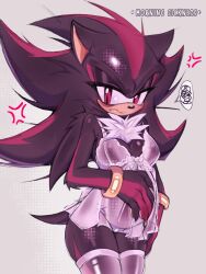 anger_vein annoyed black_fur chest_tuft dress female female_only grumpy holding_belly k0ross lidded_eyes messy_hair morning_sickness pregnant pregnant_belly pregnant_female pussy_peek red_eyes rule_63 see-through_clothing shade_the_hedgehog shadow_the_hedgehog solo sonic_(series) sonic_the_hedgehog_(series) subtle_pussy thigh_highs
