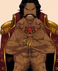 coat_on_shoulders coat_only gol_d_roger hairy hairy_chest hairy_male happy_trail human_artist jewelry kiito kiito.illust kiito.illust_(artist) male male_only naked naked_male no_ai one_piece proud solo solo_focus solo_male