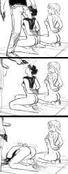 2girls ass blonde_female blowjob breasts brunette carl_(artist) cum cum_drip death erect_nipples erect_penis female_death forced_oral gun gunshot guro headshot kneeling murder nude_female rape straight tied_hands