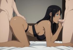 1girl 2boys ai_assisted ai_generated alex_benedetto bed big_boobs big_breasts black_hair blowjob blue_eyes bored bored_face brown-skinned_female brown_skin busty cock cock_in_mouth cock_in_pussy dark-skinned dark-skinned_female double_penetration fellatio gangsta harrenhaler interior kneeling_female large_boobs large_breasts long_hair on_all_fours on_bed oral_penetration oral_sex penis penis_in_mouth penis_in_pussy side_view sideview spitroast threesome vaginal_penetration vaginal_sex white-skinned_male white_skin white_skinned_male lingerie black_lingerie bra black_bra panties black_panties grabbing_penis