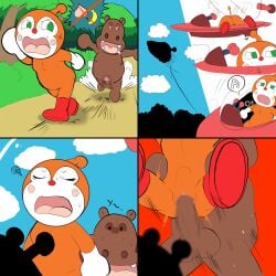 1boy 1boy1girl 1girl 1girls 4_panel_comic anpanman boots chase chasing comic defeated defeated_villainess dokin-chan female green_eyes heart heart-shaped_pupils hippopotamid hippopotamus male male/female no_humans penetration penis penis_in_pussy pussy red_boots red_nose sex ufo vaginal_penetration villainess villainess_getting_raped