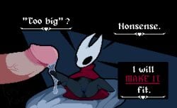 2026 2d_(artwork) anthro arthropod bodily_fluids dialogue dripping duo extreme_size_difference female genital_fluids genitals high_resolution hollow_knight_(franchise) hornet_(hollow_knight) human humanoid_genitalia humanoid_penis humanoid_vulva insect lying male male/female micro on_back on_pillow penis pervkaz pillow precum precum_drip size_difference spread_legs spreading team_cherry text vessel_(species) vulva