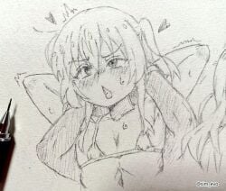 1girls 1other 2d 2d_(artwork) 2d_artwork arm_behind_head armpit armpit_crease armpit_peek armpits arms_behind_head belly bikini bikini_only bikini_top black_and_white blush_face blush_lines blushing blushing_female blushing_lines bocchi_the_rock! breasts collarbone drawing elbows exposed female female_focus fit_female flushed flushed_face greyscale hair_between_eyes hairless_armpits half_naked half_nude halterneck hand_behind_head hands_behind_head hearts high_resolution high_school_student highres kita_ikuyo lean_figure linea_alba long_hair micro_bikini midriff monochrome monochrome_background naked naked_female naked_woman narrow_waist nude nude_female nudity one_side_up open_mouth parted_lips partially_undressed pencil_(artwork) pencil_sketch school_girl semi_nude shaved_armpits sim_evo simple_background sketch sketch_page slender_body slender_waist slim_female slim_waist small_bikini small_breasts stomach string_bikini swimsuit swimwear teen_girl teenage_girl teenager tongue upper_body white_background young_female young_woman