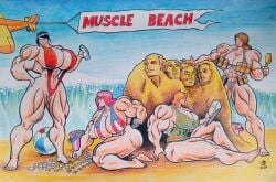 4girls abs beach biceps breasts female muscles muscular muscular_arms muscular_female muscular_legs muscular_thighs pecs soviet_superwoman
