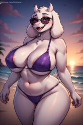 ai-created ai_generated anthro anthro_female anthro_only beach chubby_female female female_only furry furry_female milf sunglasses sunset thedangerxdx tits toriel toriel_(undertale) undertale undertale_(series)