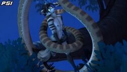 2026 3d_(artwork) absurd_res anthro big_penis brown_body brown_fur brown_hair brown_scales canid canine canis digital_media_(artwork) duo erection feral forest fur genitals hair hi_res humanoid_genitalia humanoid_penis hypnosis jackal kaa_(jungle_book) male mammal mind_control night penis plant psiko_(psikokinetic) psikokinetic python reptile ringed_eyes scales scalie snake source_filmmaker_(artwork) striped_body striped_fur stripes tail the_jungle_book tree walking