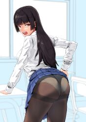 1girls ass big_ass big_breasts black_hair breasts clothed clothing curvy female_focus female_only hi_res long_hair looking_at_viewer looking_back mikame_v2 open_mouth please_don't_bully_me,_nagatoro pose president_(nagatoro) red_eyes revealing_clothes sana_sunomiya sideboob simple_background skirt solo upskirt white_background