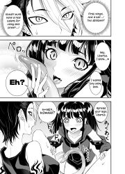 2022 black_and_white comic_page ear_piercing earrings english english_dialogue english_text eyebrow_piercing fangs imminent_sex komari_(liberta) liberta liberta_(series) licking_tail piercing prehensile_tail slit_pupils snakebite_piercing spreading_legs tatsubon tattoo translated two_tone_hair vampire