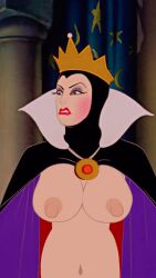 big_breasts breasts crown disney disney_villains edit nipples queen royalty screenshot_edit snow_white_and_the_seven_dwarfs tagme the_evil_queen