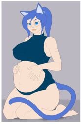 1girls athorment athorment_oc blue_eyes blue_hair cat_ears cat_girl cat_tail female female_focus female_only glasses kneeling kneeling_female looking_at_viewer nipple_bulge pinup pregnancy pregnant pregnant_belly pregnant_female solo solo_female solo_focus tagme zoey_(athor69)