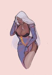 1girls cleavage dark-skinned_female dark_skin enrico_pucci female female_only jojo's_bizarre_adventure rule_63 solo sssssss20350078 stone_ocean white_hair