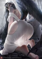 1girls albedo_(overlord) ass barefoot big_ass black_hair breasts demon demon_girl feet female female_only horn light-skinned_female long_hair olesyaspitz overlord_(maruyama) succubus succubus_horns succubus_wings tagme