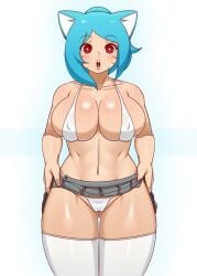 1girls big_breasts blue_hair blush cartoon_network cat_ears donchibi eye_contact female female_only humanized humanoid legwear light_skin looking_at_viewer navel nicole_watterson nicole_watterson_(human) nipple_bulge panties skirt skirt_lift solo solo_female the_amazing_world_of_gumball the_amazing_world_of_gumball_(human) thick_thighs thighhighs thighs wide_hips