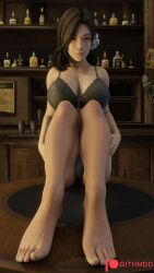 1girls 3d brown_eyes brown_hair cleavage dead_or_alive dead_or_alive_xtreme_venus_vacation githmdd huge_breasts looking_at_viewer sayuri_(dead_or_alive) sitting underwear voluptuous