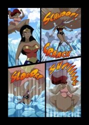 2girls belly big_belly clothing comic dark-skinned_female dark_skin dc_comics dcau female female_only giantess giganta huge_belly justice_league justice_league_unlimited large_breasts multiple_girls onomatopoeia ponytail pussy red_hair sound_effects superheroine unbirth unbirthing varu villainess vore wonder_woman wonder_woman_(series)